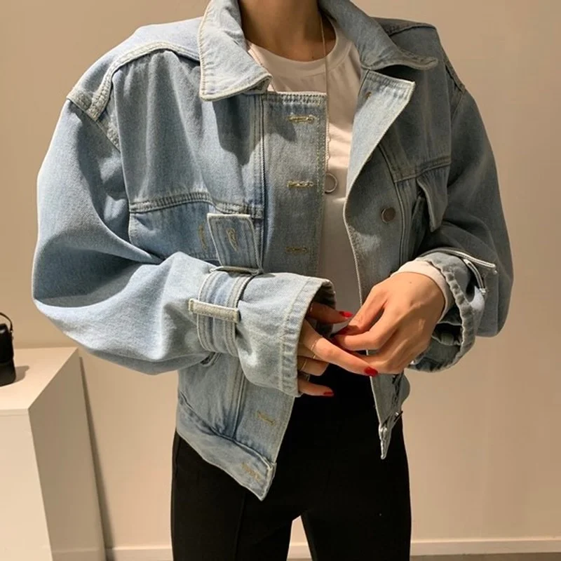 2024 ฤดูใบไม้ร่วงใหม่แฟชั่น Casual DENIM Coats Turn-Down COLLAR SINGLE Breasted Crop แจ็คเก็ตผู้หญิง Chic Patchwork แขนยาว Outwears