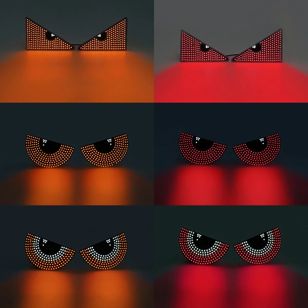 زجاج سيارة عيون الرسوم المتحركة LED مصباح ديناميكي الشيطان العين ضوء مثلث ونصف دائرة مضحك العين ضوء العالمي 11 نموذج