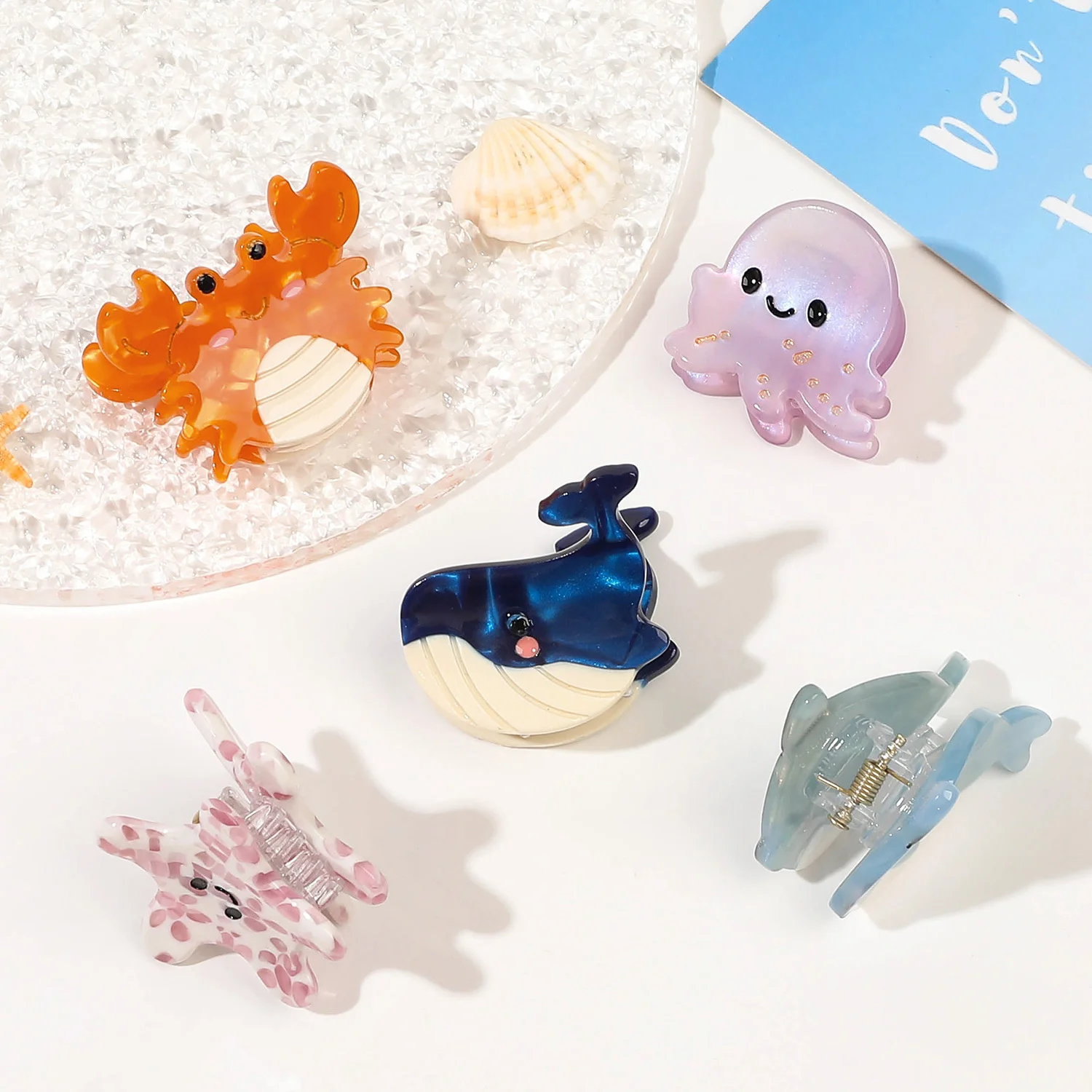 Small Delicate Cute Childs Acetate Hair Clips Cartoon Whale Seahorse Crab Starfish Hairpins Side Bangs Girls Hair Accessories