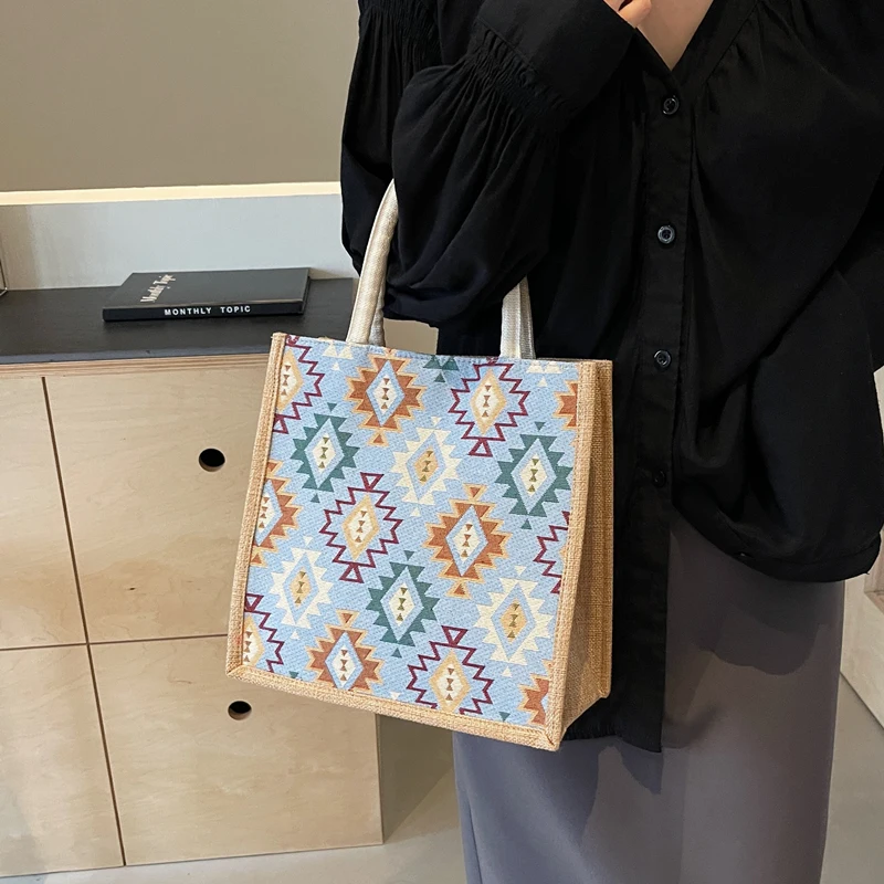 

Большая холщовая большая сумка Capaci, женская сумка, пригородная сумка-тоут, корейская молодежная сумка на молнии с геометрическим узором