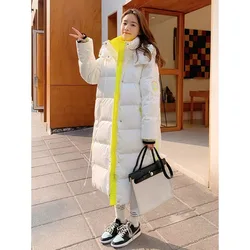 Winter Long Down Jacket Women 2024 New Bright Face Wash Loose Hooded on Grade Thick Coat White Duck Down Fashion Simple Coat