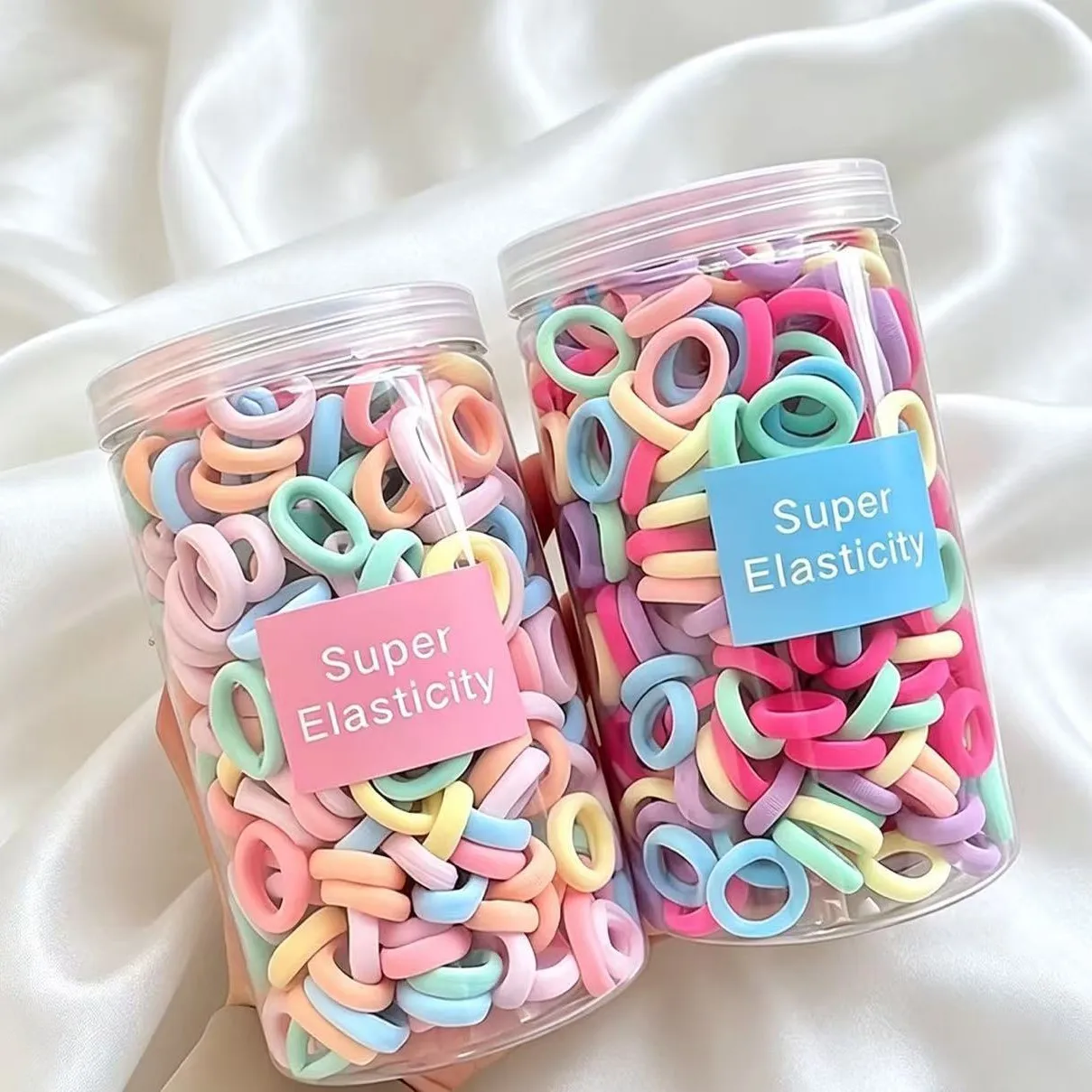 200Pcs Jar‑Pack Soft Hair Ties Multicolor High Elastic Ponytail Holder No‑slip Hair Rubber Bands Daily Hair Accessories