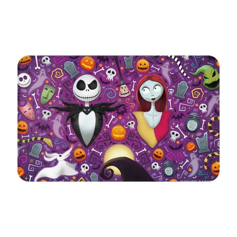 Custom Nightmare Before Christmas Doormat Anti-Slip Entrance Kitchen Bathroom Door Floor Mat Jack Skellington Sally Carpet Rug