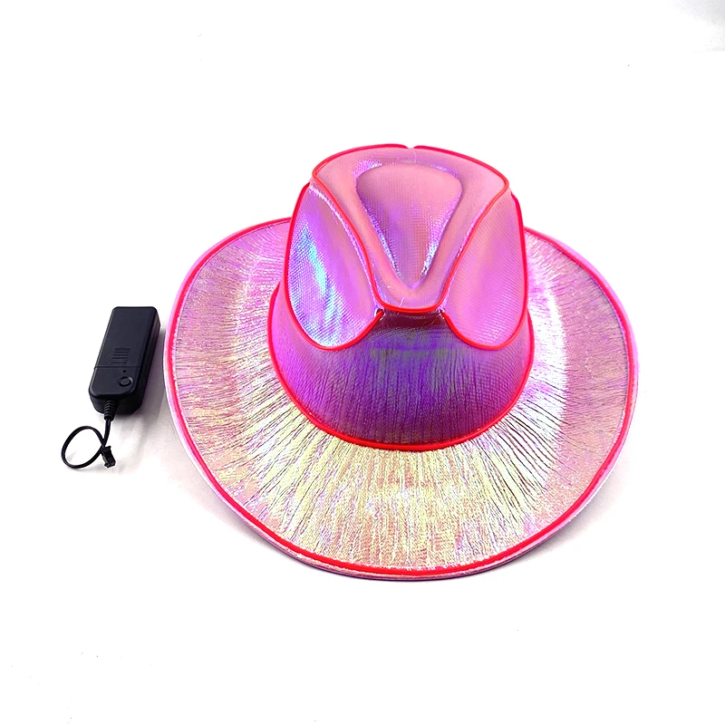1Set Fashion EL Neon Light Cowgirl Hat with Square Scarf LED Glow Pink Cowboy Hat for Bachelorette Wedding Women Party Supplies view 5