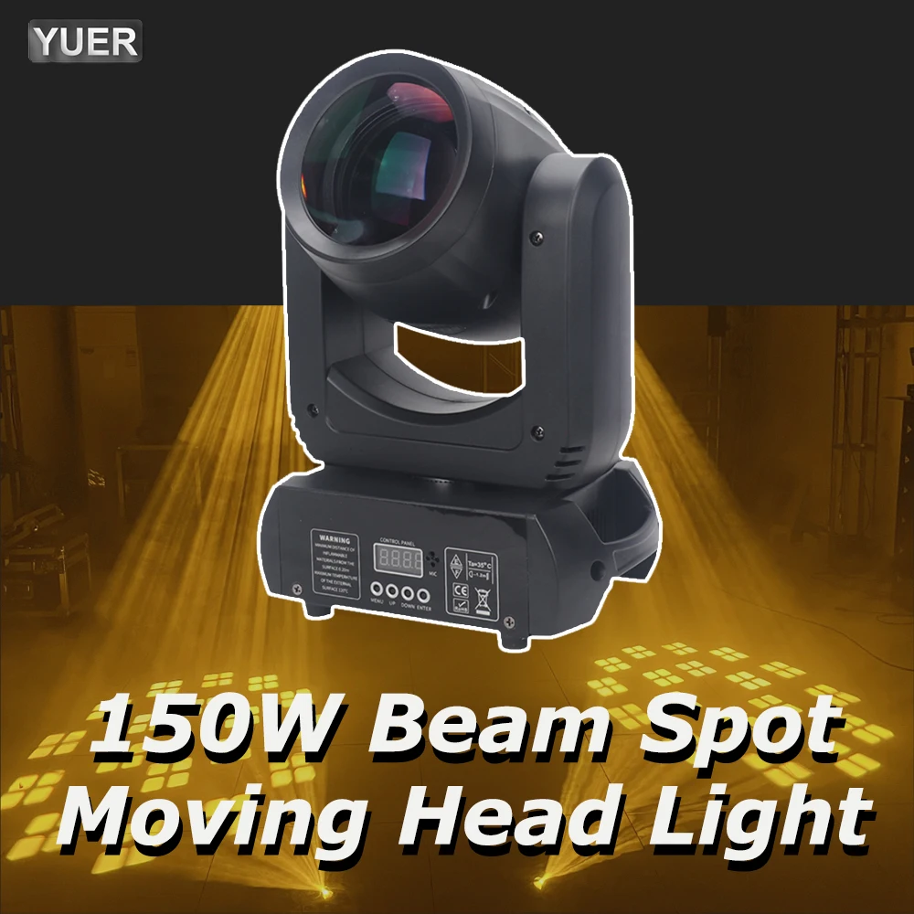 YUER-Mini LED Moving Head Beam Spot, 18 prismas rotativas, Dmx Stage Efeito Luz, Disco DJ Bar, Wedding Club, Music Party, interior, 150W