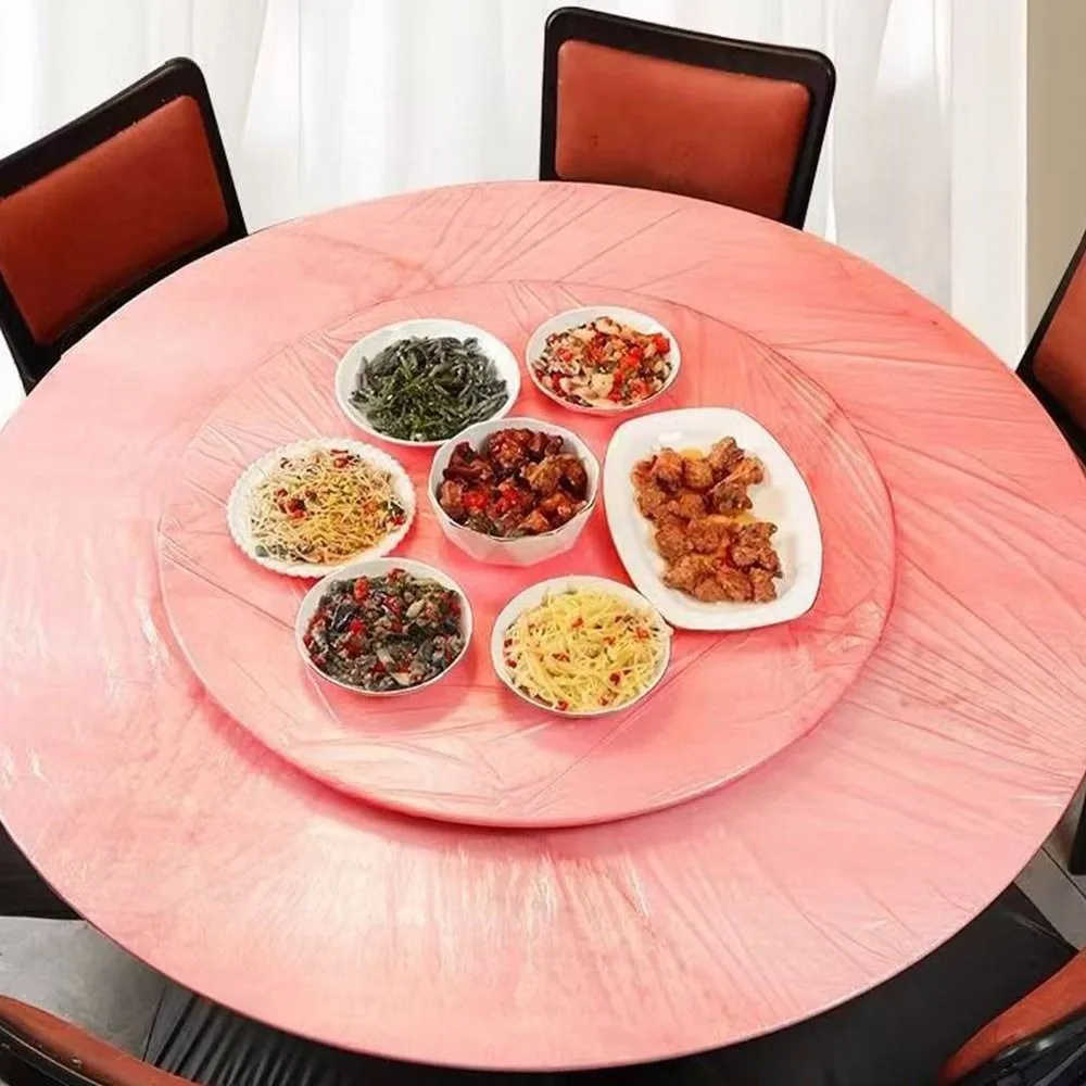 10PCS Round Disposable Tablecloths Waterproof Oil-proof Elastic Band Tablecloths Plastic Film Square Table Cover Outdoor Dining