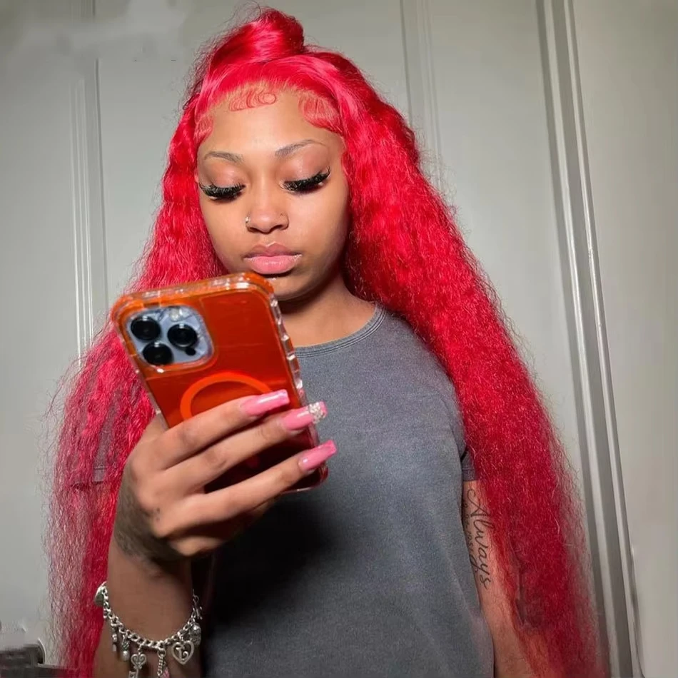 اللون الأحمر موجة المياه الدانتيل الجبهة الشعر البشري مجعد كامل الدانتيل الجبهة الشعر البشري 210% البرازيلي الباروكات موجة المياه 13x6 الدانتيل شعر مستعار أمامي #2