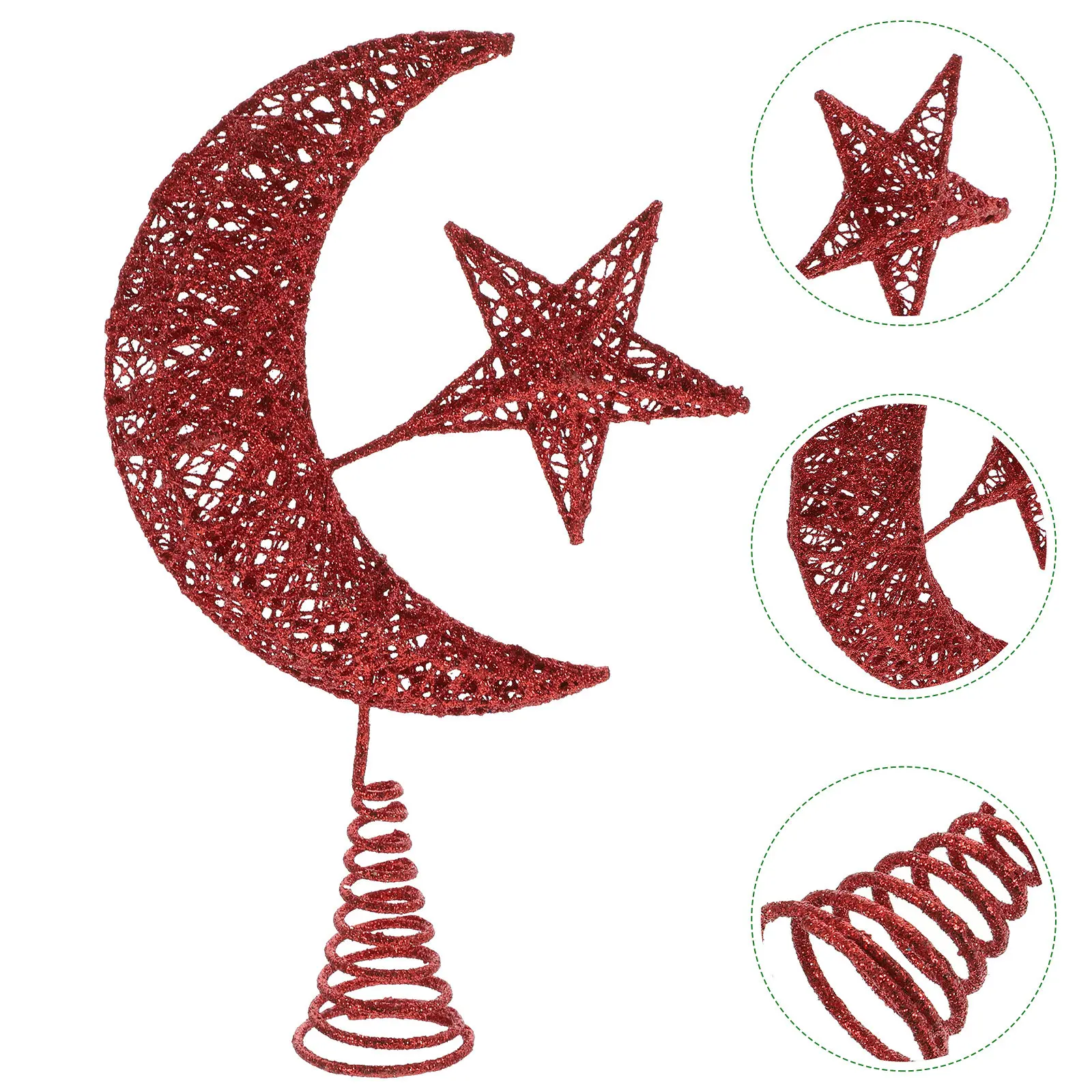 Star Tree Topper - Festlicher Weihnachtsstern-Mond-Baumspitzenornament aus Eisen, sicher für