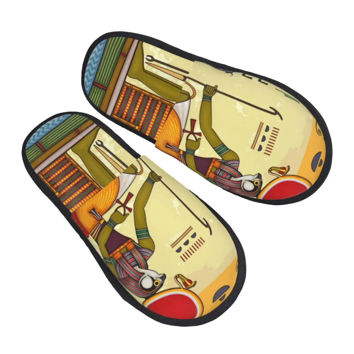 

Winter Women Men Non-Slip Flat Slippers Egyptian Ancient Symbol Indoor Fur Soft Warm Shoes