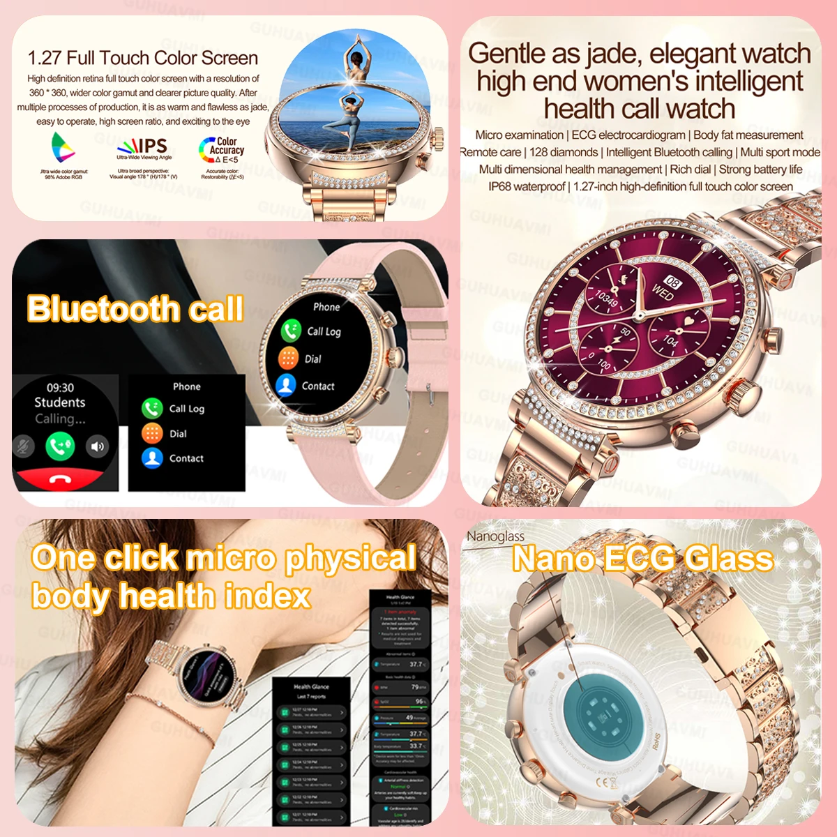 Female Health Smart Watch for Women Health Full Touch Screen Female cycle Reminder Call Sport ECG Smartwatch Custom dial Ladies
