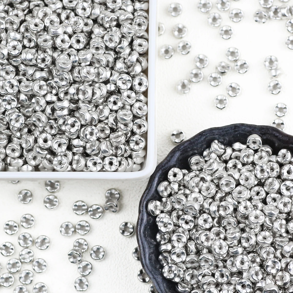6mm 100/200/300Pcs Round Silvery CCB Spacer Beads for Making DIY Bracelets Necklaces Keychains Various Jewelry Accessories