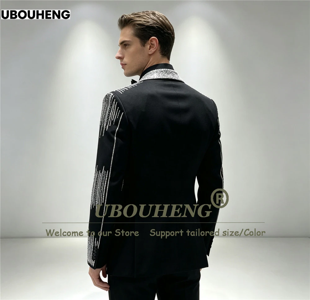 Brilliant Men's Suit For Wedding Luxury Beaded Stones Prom Blazer Pants 2 Piece Sets Sequin Lapel Man Banquet Tuxedo Attire 2026