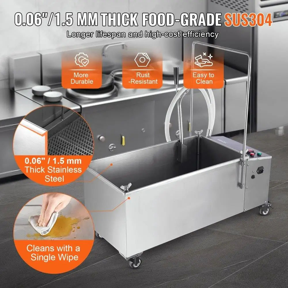 نظام تنقية الزيت المتنقل سعة خزان 55 لتر ترشيح 10 لتر مع عجلات دوارة للمطاعم ومحلات البرجر