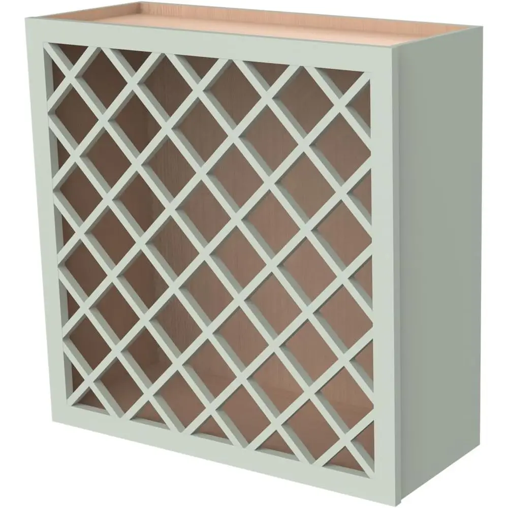 

Зеленая деревянная настенная винная полка с решеткой, 24Ш × 12Г × 30В для хранения в баре, кладовой, столовой или на кухне