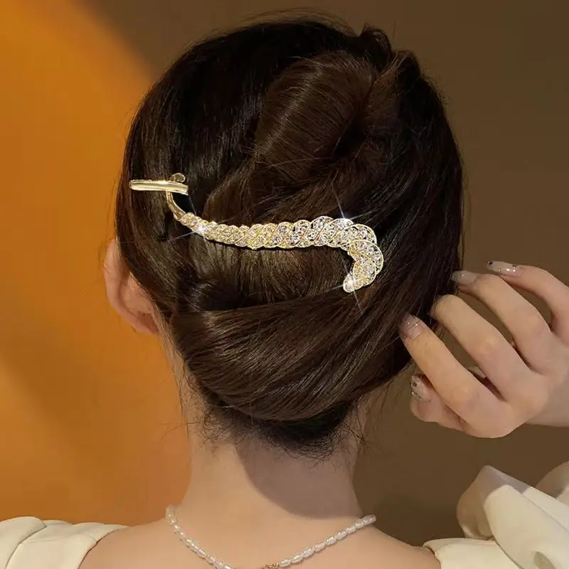 New Delicate S Shape Hair Clip Crystal Wheat Hairpin for Women Ponytail Clip Side Clip Back Head Spoon Headdress