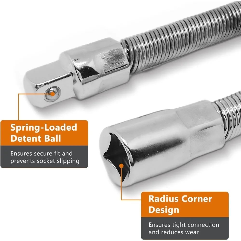 2Pcs 1/4" Flexible Extension Bar Set, 6" & 8" - Strong Alloy Steel, Bendable Socket Driver for Tight Spaces view 3
