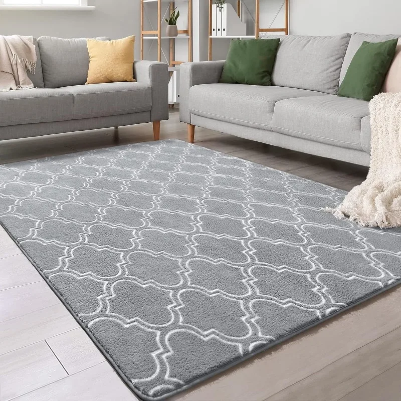 Shag Geometric Modern Area Rug for Bedroom, Memory Foam Indoor Carpet, Fluffy Rug for Living Room Bedside Room Decor