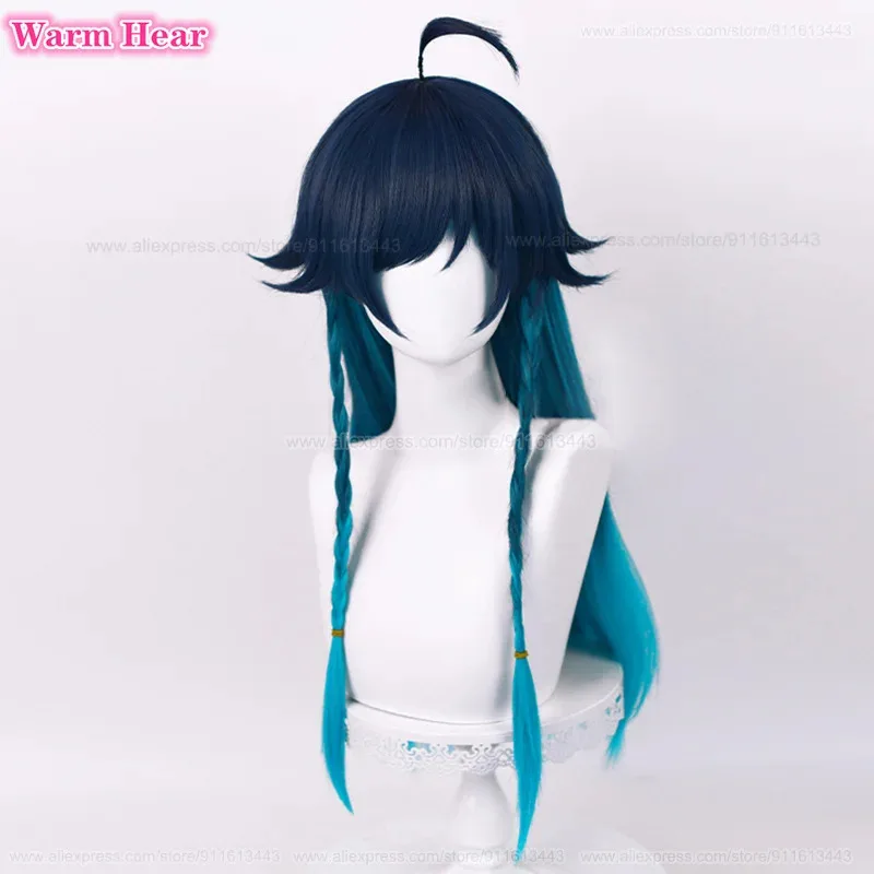 

Cosplay Long Blue Gradient Female Venti Heat Resistant Hair Halloween Party Barbatos Anime Wigs + Wig Cap