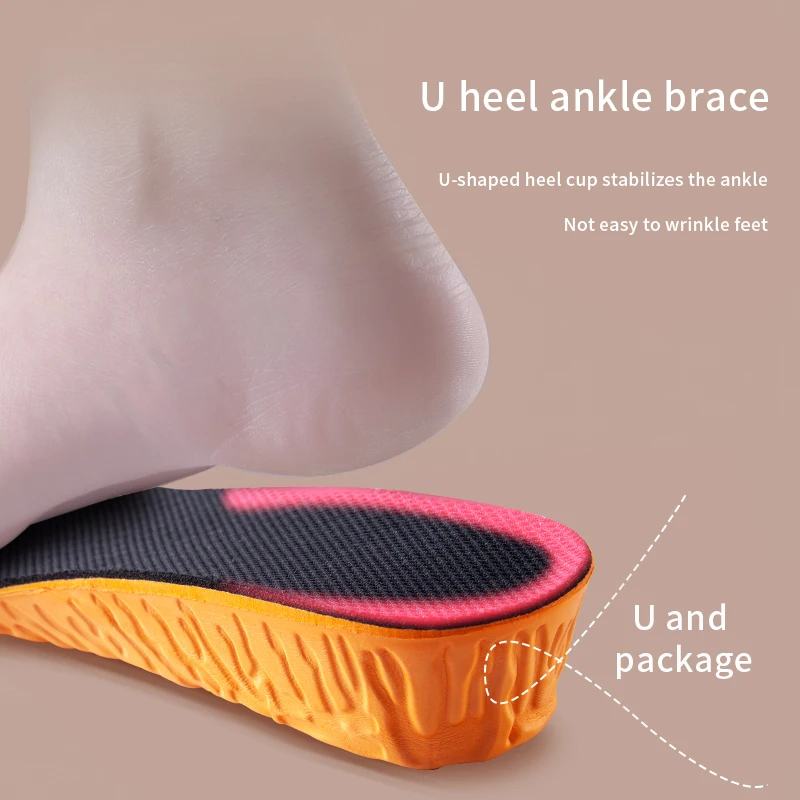 1.5-3.5cm Invisible Height Increase Insoles Orange EVA Memory Foam Shoes Sole Pad Breathable Comfortable for Men Women Feet Care