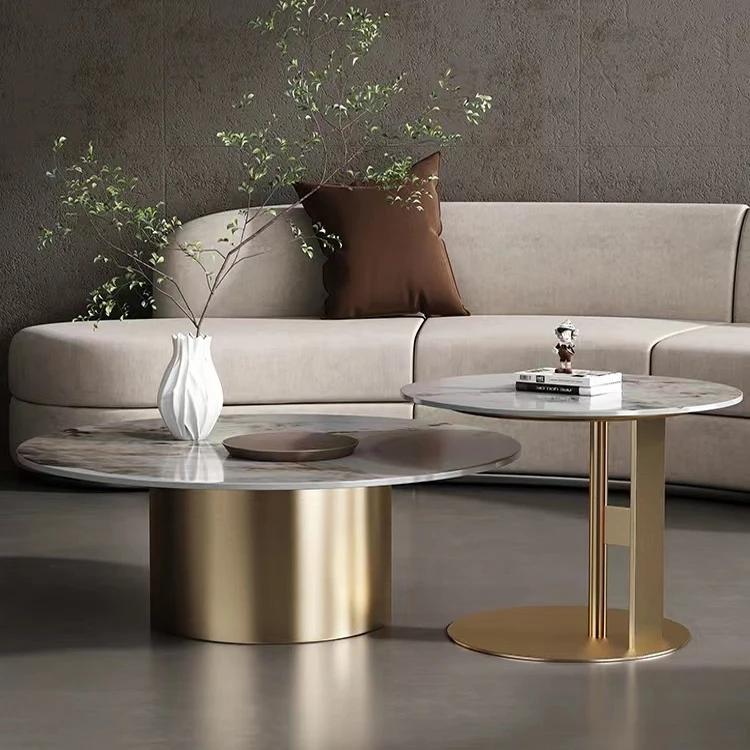 

minimalistic designed simple clarity center table furniture stone top metal living room stainless steel coffee table