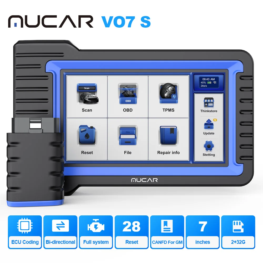 MUCAR VO7 VO7S Professioneller Auto-OBD2-Scanner, komplettes System, 28 Reset-ECU-Codierung, bidirektionale ECM TCM SRS-Scan-Autodiagnosetools