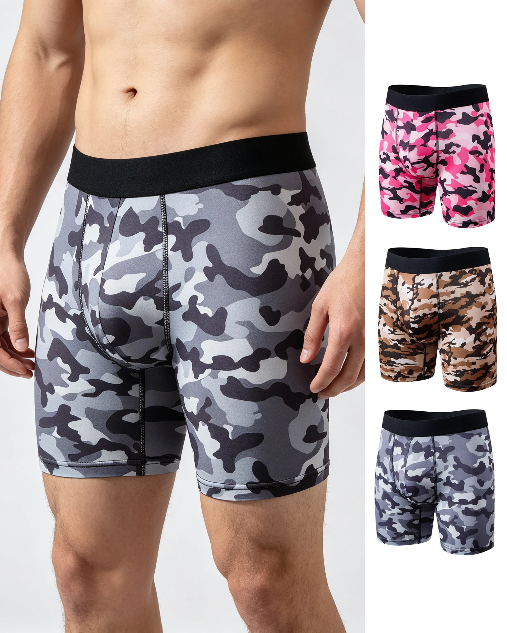 1Pcs Medium Long Styles Men's Style Summer Camouflage Four Cornered Pants Comfortable Breathable Men's Boxer Running Shorts