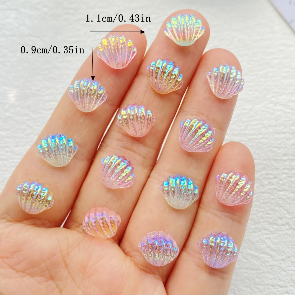 100Pcs Cute Mini Cartoon Brilliant Seashells Nail Art Resin Designer Charms DIY Craft For Nail 3D Decorations Jewelry