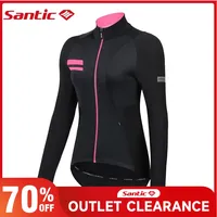 Santic Womens Fleece Bike Coat Winter Thermal Cycling Jackets Windproof Reflective Soft Shell MTB Bicycle Windbreaker Asian Size
