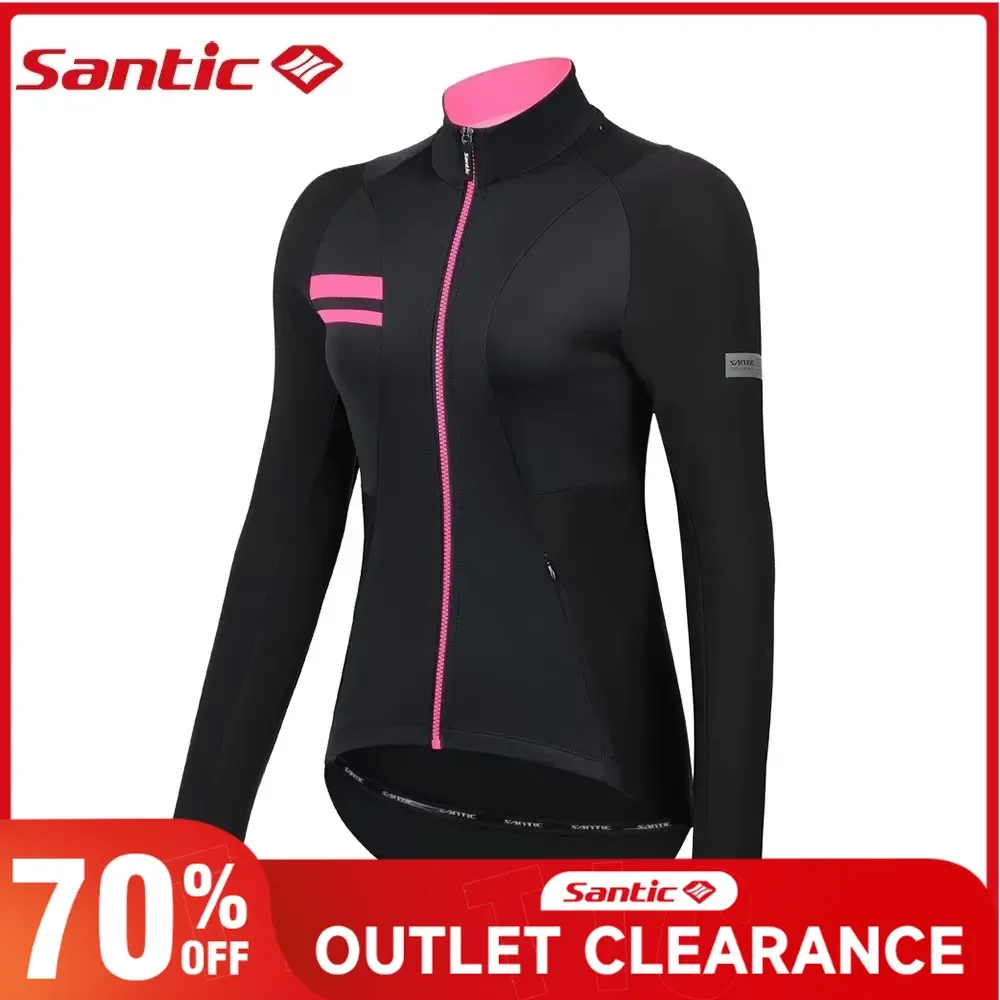 Santic Womens Fleece Bike Coat Winter Thermal Cycling Jackets Windproof Reflective Soft Shell MTB Bicycle Windbreaker Asian Size