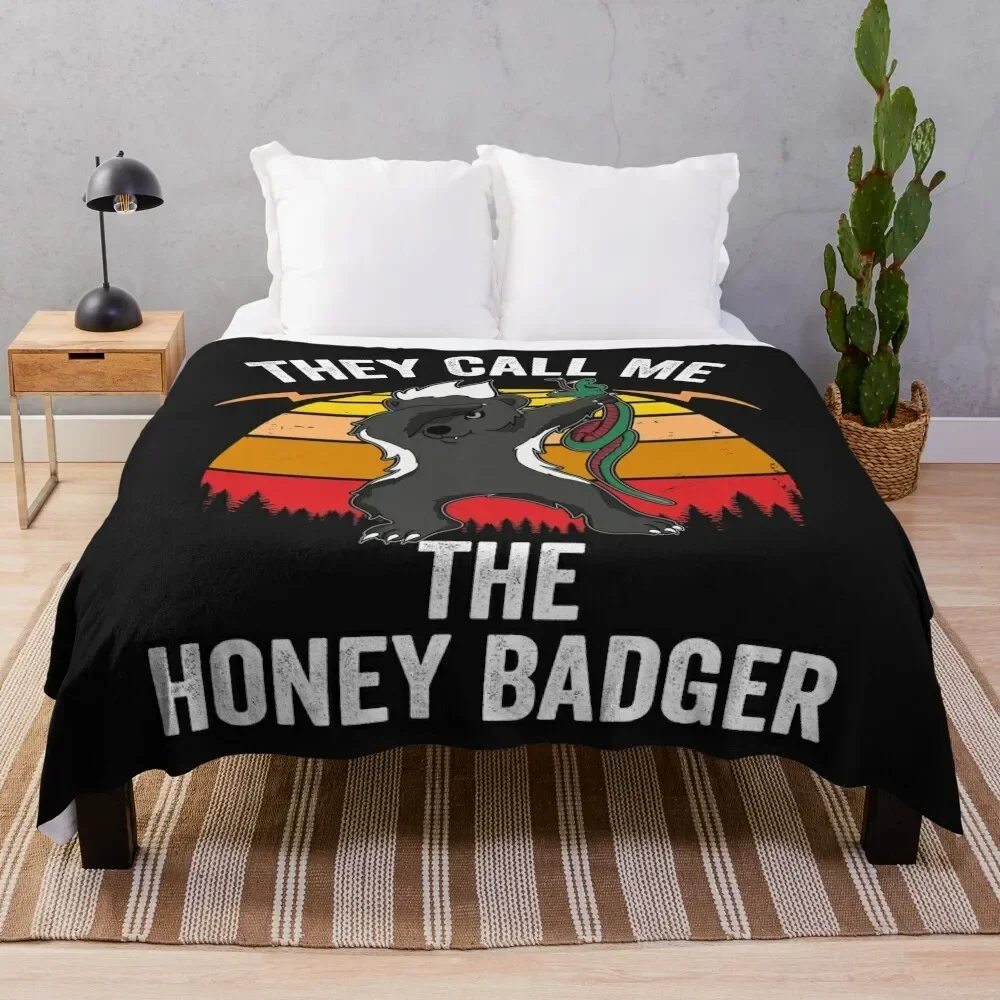 They Call Me Honey Badger graphic Dabbing Animal Lover Retro design Throw Blanket Plaid Plush Blankets