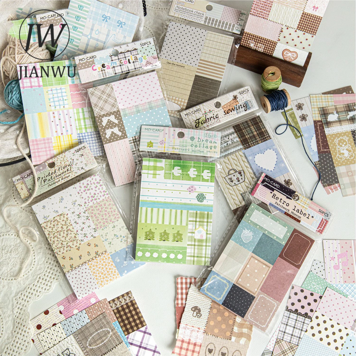 JIANWU Patchwork Museum Series Vintage Gird Label Landscape Collage Scrapbooking Material Paper Creative Junk Journal Stationery