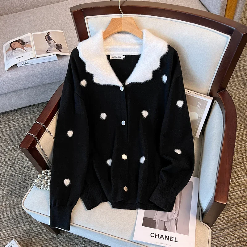 Kroean style women 100/150/175kg Large size Women clothing Chest 150/160cm  Loose Cardigans women Knitted Sweater Coats 6XL 7XL