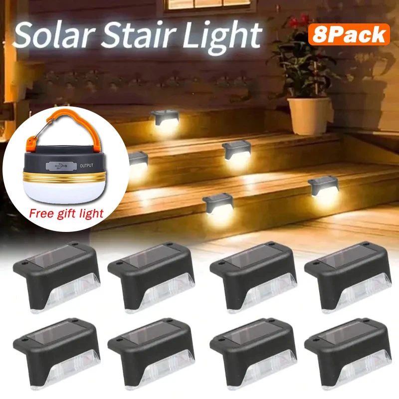 8PCS Solar Deck Lights Outdoor Waterproof LED Warm Fence Lights Step Garden Decorate Lamp for Patio Stairs Railing Pathway