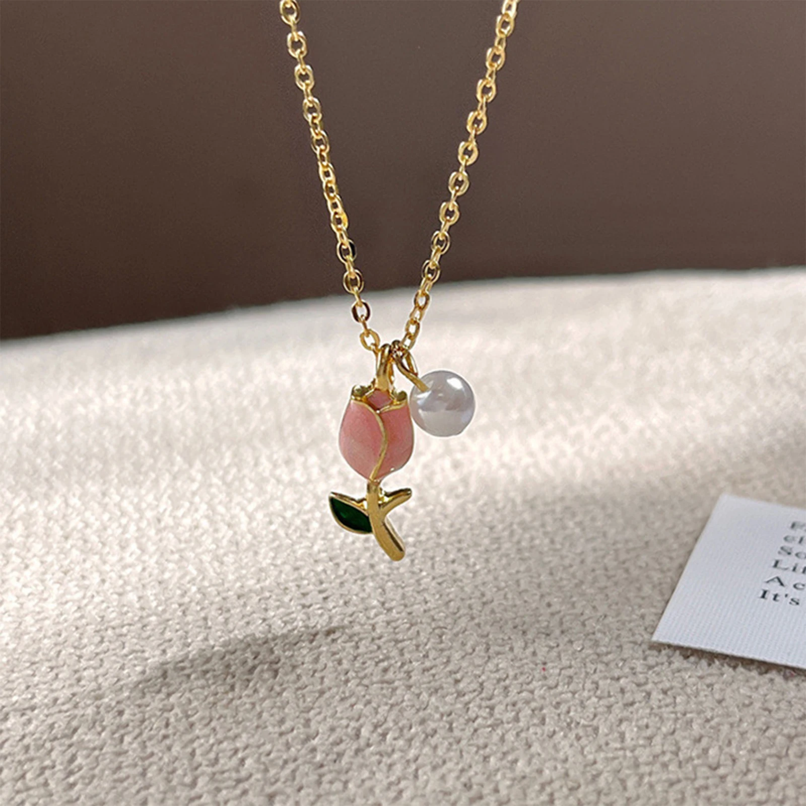 Elegant Tulip Flower Pearl Necklace For Women Temperament Tulip Pendant Clavicle Chain Choker Necklace Wedding Jewelry Gift