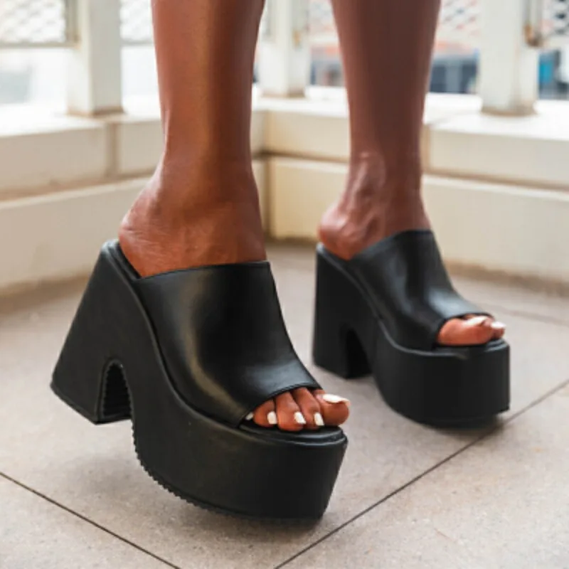 نمط جديد أزياء النساء الصنادل منصة إسفين كعب الانزلاق على Slingback الأسود الأبيض الكعب الصنادل البغال اللمحة تو تنفس #1