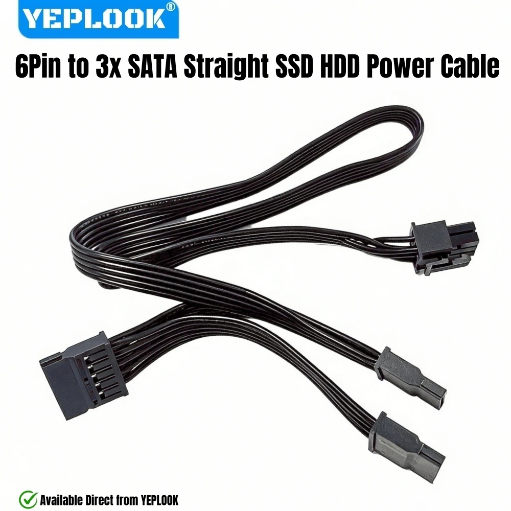 

YEPLOOK SATA Power Cable, 6Pin to 3x SATA SSD HDD for Corsair CX850M, CX750M, CX650M, CX600M, CX550M, CX500M, CX450M Modular PSU