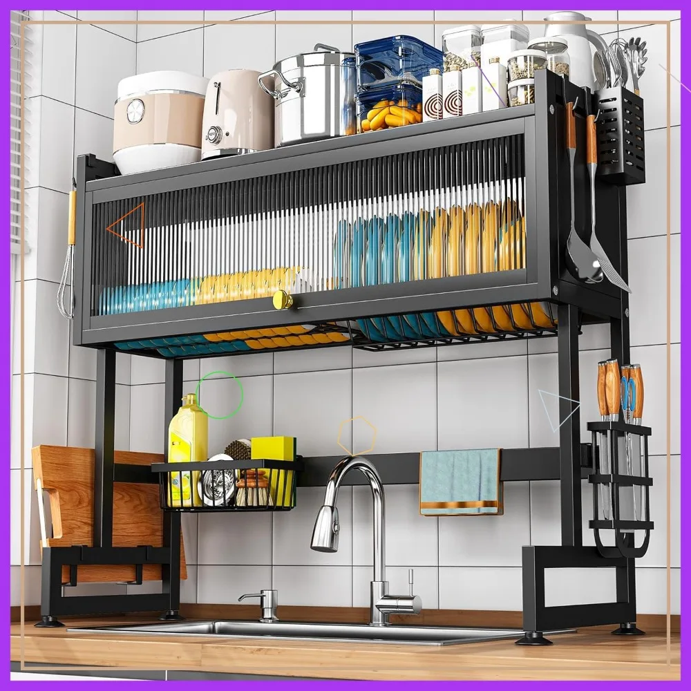 

Large 2-Tier Over The Sink Dish Drying Rack, 33.66"x31.1"x11.81", Space-Saving Kitchen Shelf for Dishes, Bowls & Cutlery