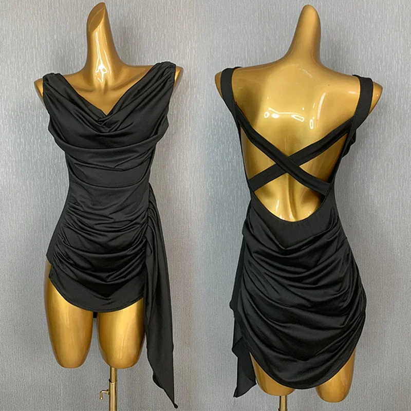 Nieuwe Latin Dans Kleding Vrouwen Sexy Zwarte Jurk Mouwloze Samba Rumba Dansvoorstelling Slijtage Salsa Ballroom Dans Jurk DNV17299