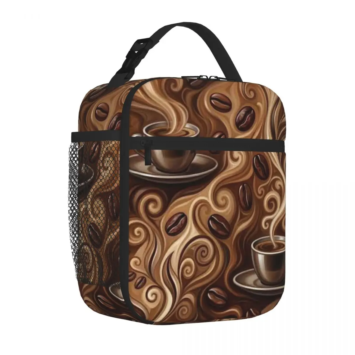 Bestselling Coffee With Decadent Mocha Pattern Three Compartment Reusable Lunch Bag Newborn Food Storage Lunch Tote