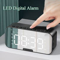 Mini Card Mirror Alarm Clock LED Digital Clock with Bluetooth Speaker FM Radio Portable Wireless Clocks Bedroom Office Decors