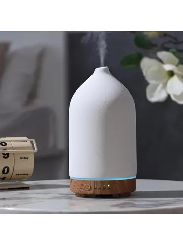 Ceramic Essential Oil Diffuser Ultrasonic Aromatherapy Humidifier with 7-Color LED Lights Auto Shut-Off 1H/3H/6H Timer