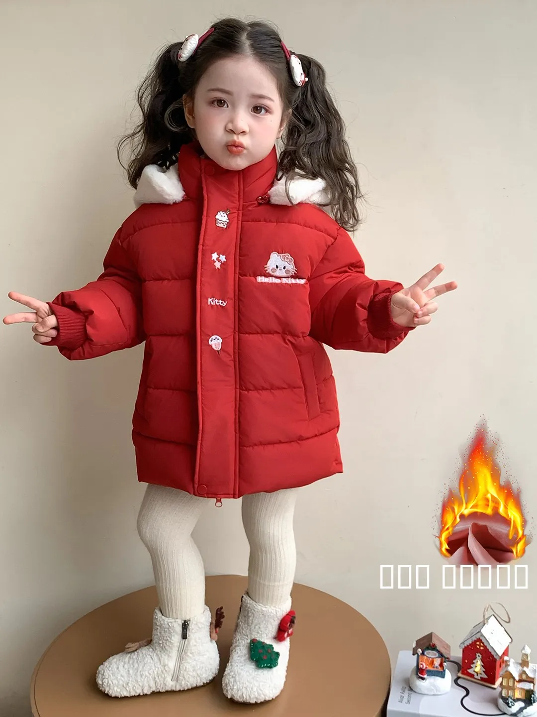 

Утепленная хлопковая куртка с отстегивающимся капюшоном для девочек, зимняя одежда, вышитая теплая хлопковая верхняя одежда, зимнее пальто