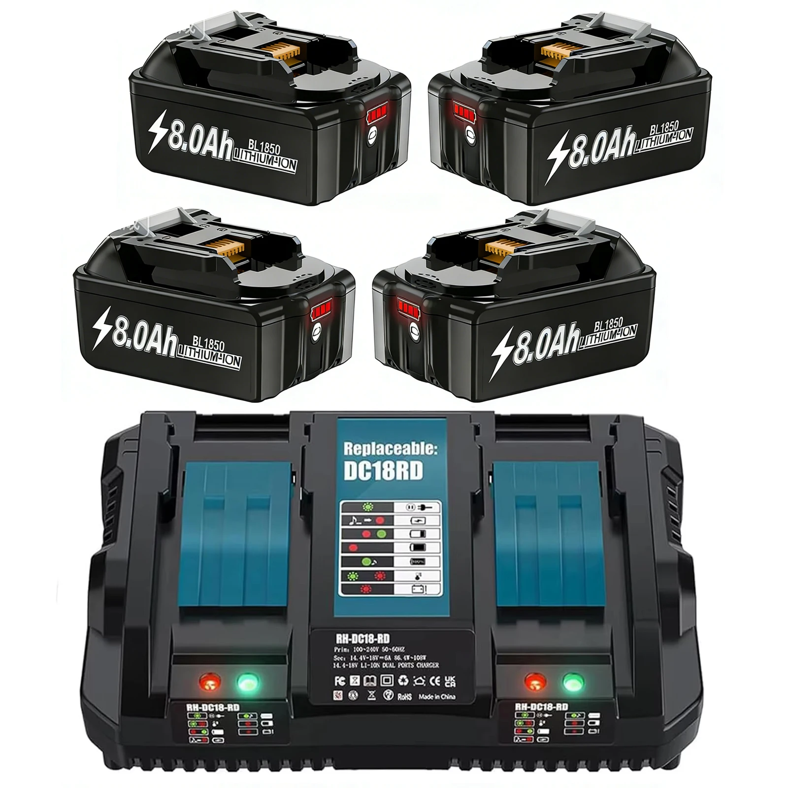 

18V 8.0Ah Lithium-ion Rechargeable Battery High Capacity Long Lasting Compatible with Makita BL1840B BL1850B BL1860B