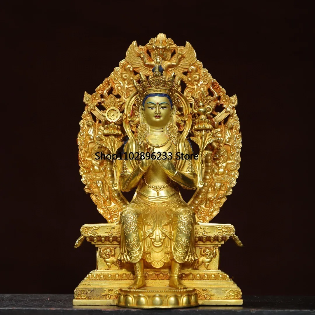 Tibetan ornament brass gilt painted face drawing strong present BaMaitreya Tara Guanyin seated statue Buddhist hall supplies 30c