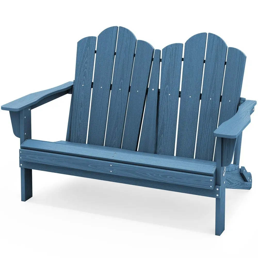 Outdoor Folding Adirondack Bench, HDPE AllWeather Adirondack Loveseat, 660 lbs Capacity, Foldable Outdoor Patio Bench for Deck,