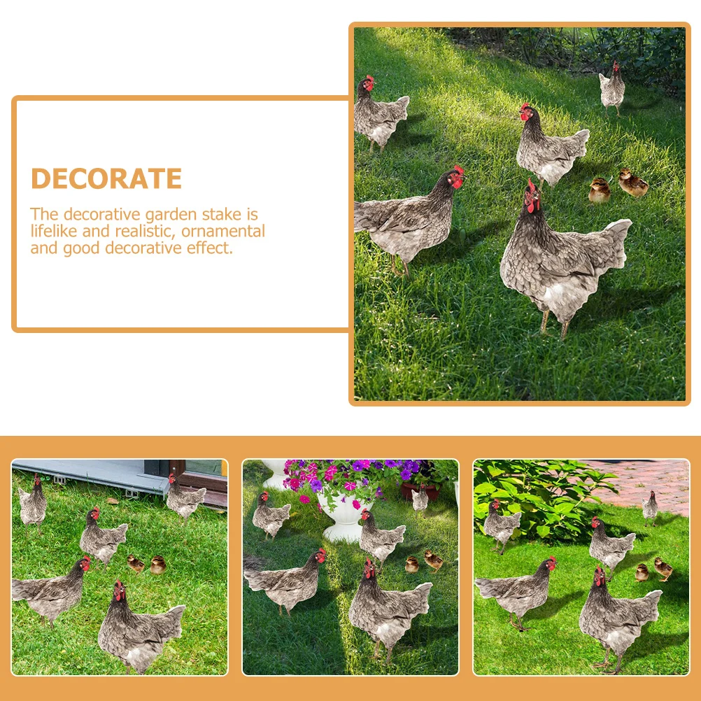 

3pcs Outdoor Decorative Stake Garden Chicken Insert Lifelike Hen Acrylic Yard Ornament For Garden Courtyard Decoration