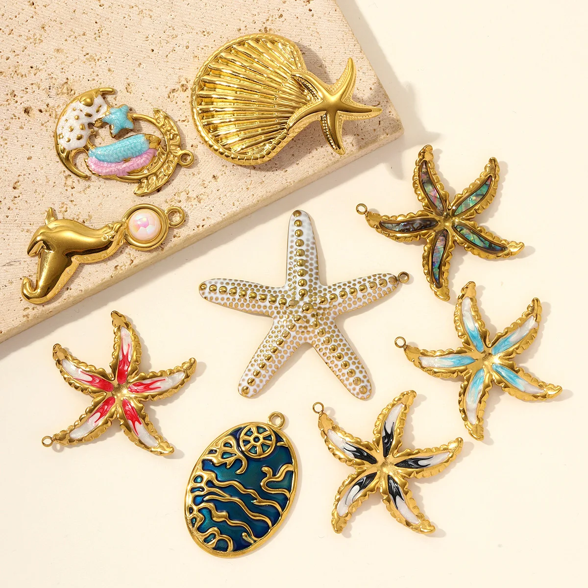 3pcs/Lot Fashion Stainless Steel Abalone Shell Flower DIY Earring Charms Starfish Necklace Pendants Woman Seal Fish Wholesale - view 2