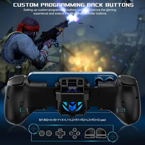 Imagen 2 del producto Controlador de juegos móvil JK02 con enfriador RGB para iPhone/Android/PC/Switch/Apple Arcade MFi Games con teclas personalizadas TURBO