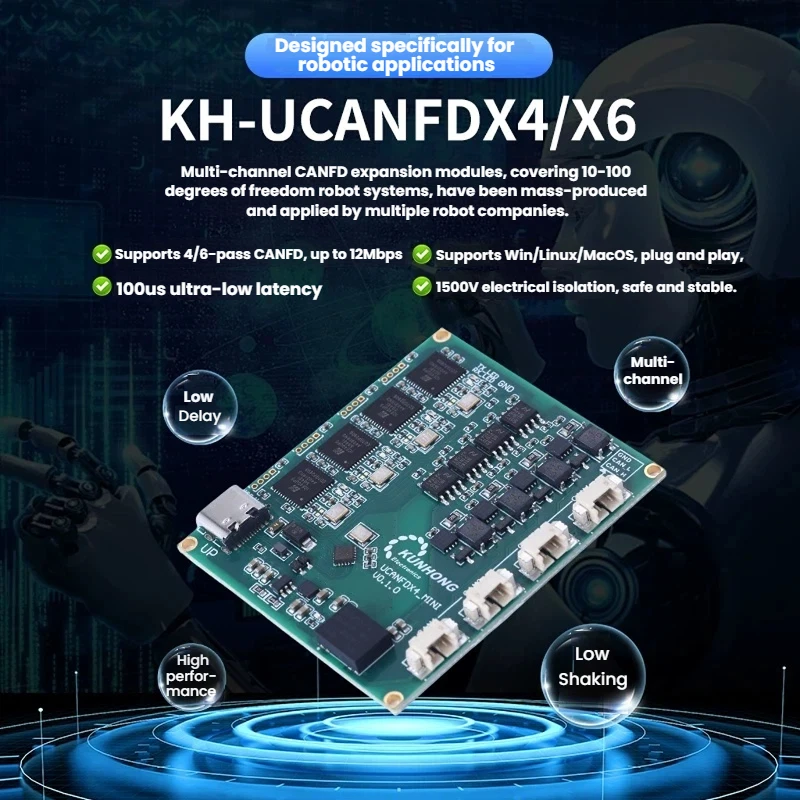 CANFDX6-Mini Robot 4/6-Channel CANFD Expansion Module Quadruped Human CAN BUS Low Latency
