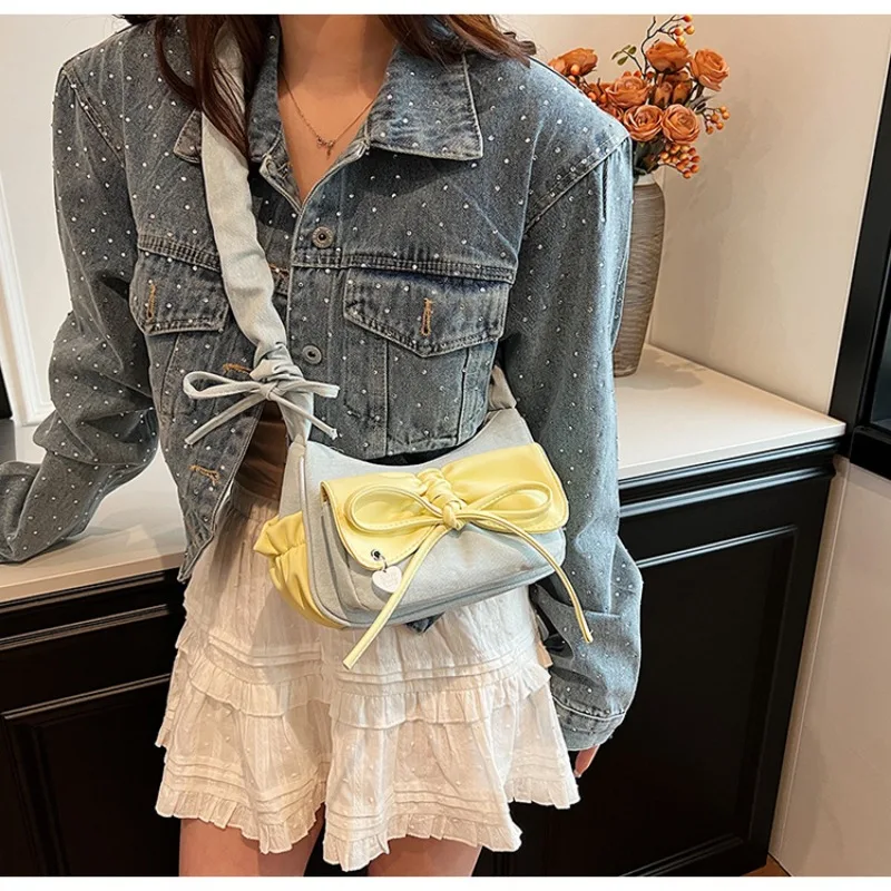 HAEX Designer Luxury Bag Women Summer New Patchwork Denim Underarm Shoulder Bags Female Elegant Drawstring Crossbody Bolso Mujer